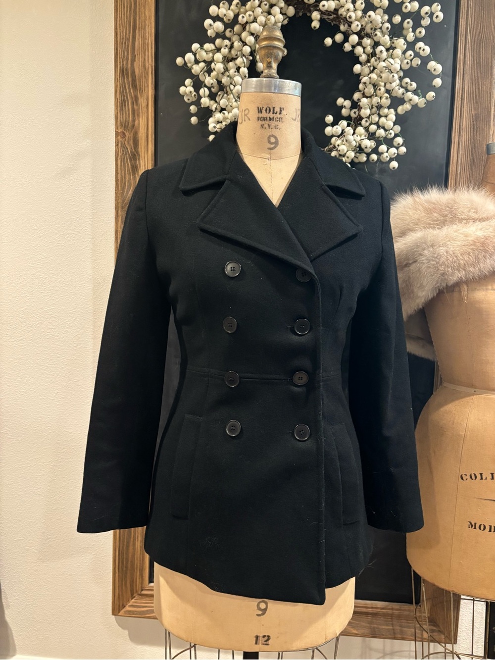 Vintage Classic Jason Kole Peacoat Pea Coat Jacket Wool Navy Blue Lined Staple